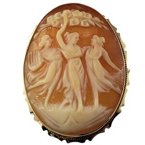 18 Karat Yellow Gold 3 Women Cameo Brooch/Pendant #18797